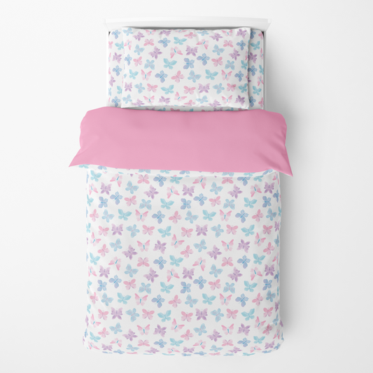 Funda Nórdica Reversible Cama Mariposa Pastel