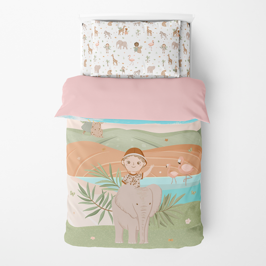Funda Nórdica Reversible Cama Safari para niña colores pasteles
