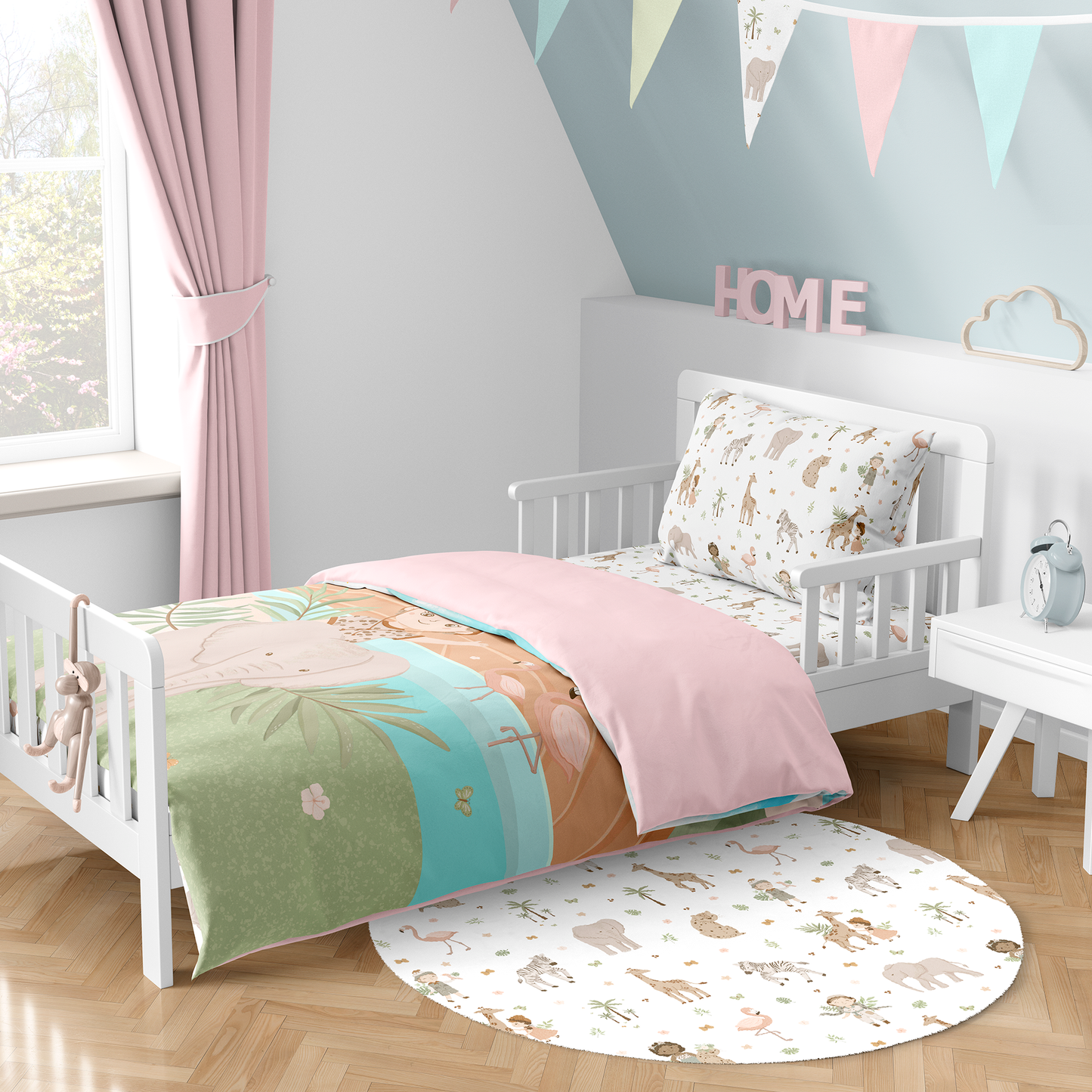 Funda Nórdica Reversible Cama Safari para niña colores pasteles