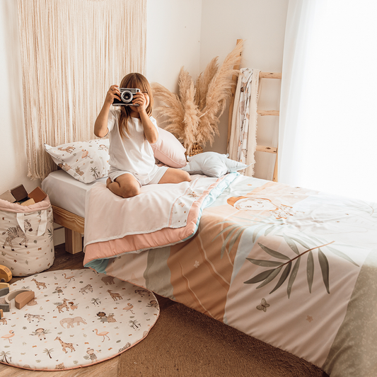 Funda Nórdica Reversible Cama Safari para niña colores pasteles