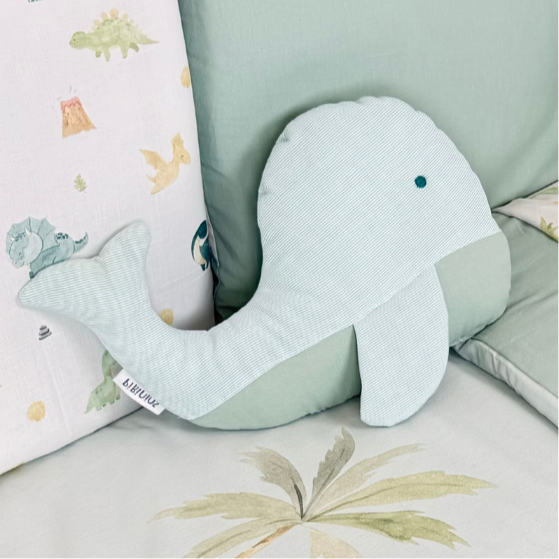 Pack completo cuna Dinosaurio - Funda nórdica juego de sábanas Protector de cuna cojín y peluche
