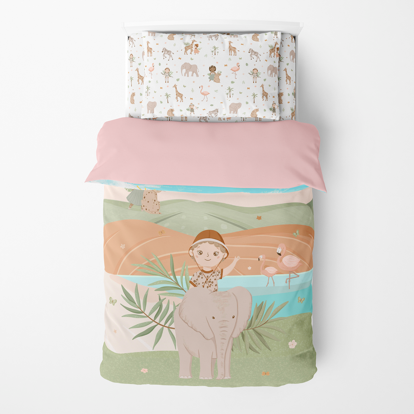 Funda Nórdica Reversible Cama Safari para niña colores pasteles