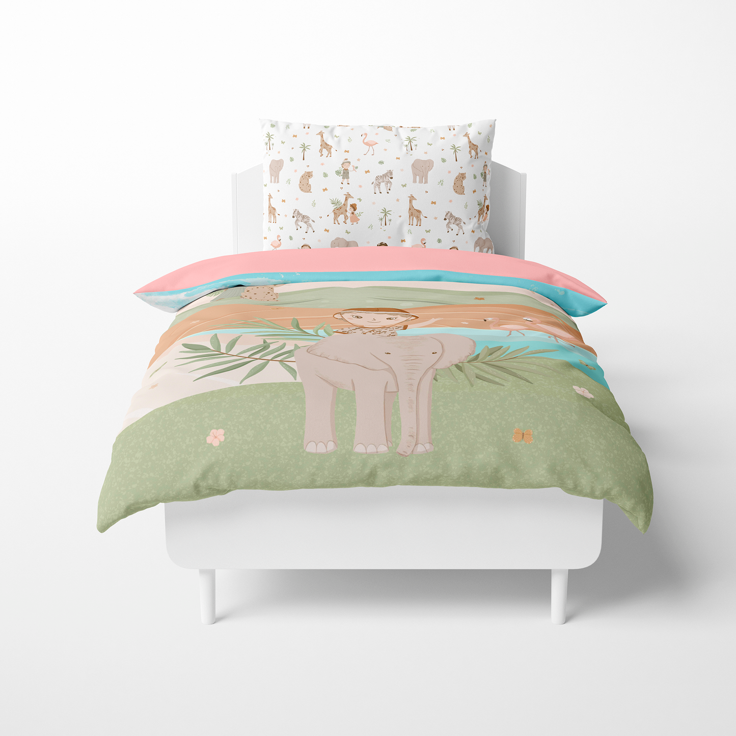 Funda Nórdica Reversible Cama Safari para niña colores pasteles