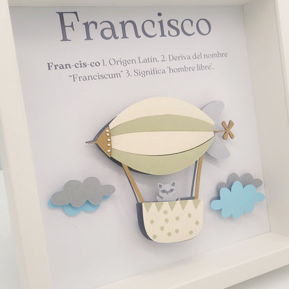 Cuadro 3D Personalizado Aventura en Globo con animales 2